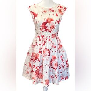 Closet London women’s Chic Red Floral Dress Cotton size 4